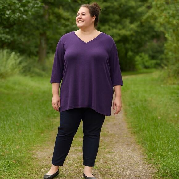 NWT Chico's Sweater Size 4 (2X) Touch Of Cashmere Muted Plum V-Neck 3/4 Sleeve - Picture 1 of 7